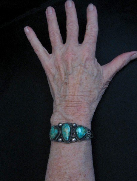 Image 3 of Native American Navajo Fox Turquoise Sterling Silver Bracelet, Leon Martinez