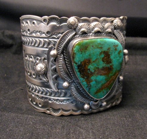 Image 3 of Wide Navajo Native American Royston Turquoise Sterling Bracelet, Gilbert Tom