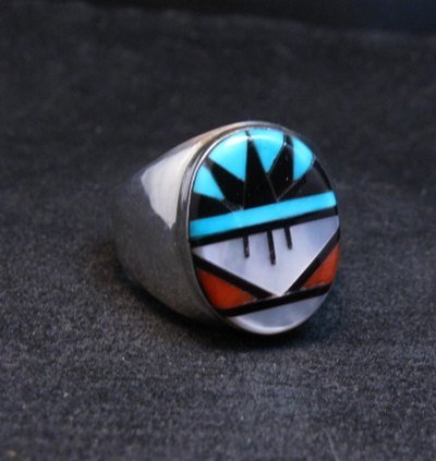 Image 1 of Zuni Native American Multi Stone Inlay Ring, Gladys Lamy Sz11-1/2