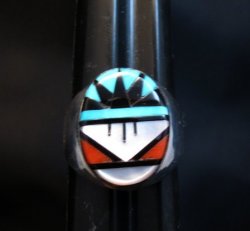 Zuni Native American Multi Stone Inlay Ring, Gladys Lamy Sz11-1/2