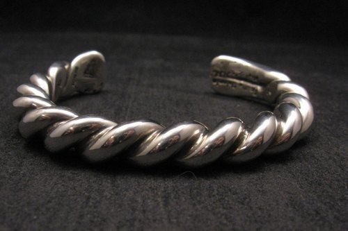 Image 6 of Heavy Navajo Orville Tsinnie Sterling Silver Twist Bracelet - Large