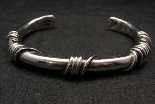 Image 0 of Heavy Navajo Orville Tsinnie Sterling Silver Wire Wrap Bracelet, Ex-Large