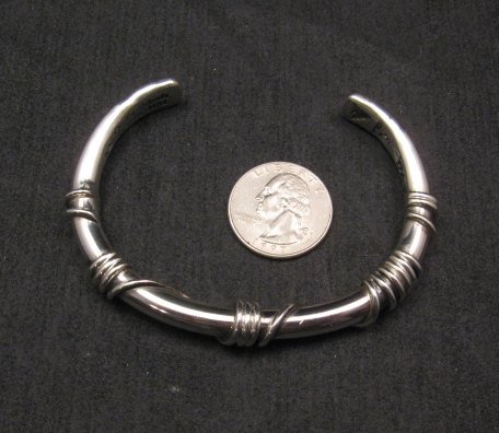Image 2 of Heavy Navajo Orville Tsinnie Sterling Silver Wire Wrap Bracelet, Ex-Large
