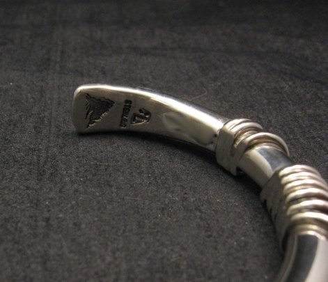 Image 3 of Heavy Navajo Orville Tsinnie Sterling Silver Wire Wrap Bracelet, Ex-Large