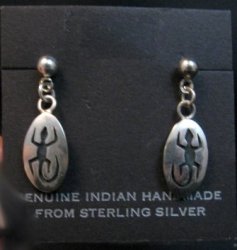 Vintage Hopi Sterling Silver Lizard Earrings, Norman Honie, Jr.