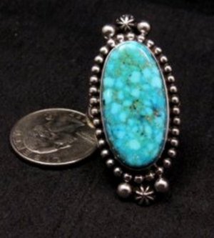 Image 0 of Long Native American Navajo ~ Guy Hoskie ~ Turquoise Silver Ring sz8-1/2