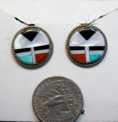 Vintage Zuni Multi Inlay Sunface Earrings, screwback