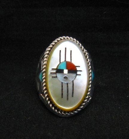 Image 2 of Jeremy Hustito Zuni Native American Zia Sunface Ring Sz10-1/4