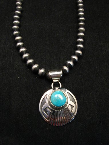 navajo circle silver overlay turquoise navajo pendant everett