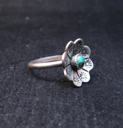 Image 1 of Vintage Native American Turquoise Silver Flower Ring sz6