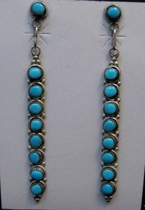 Image 0 of Long Zuni Turquoise Sterling Silver Earrings, Verde Booqua
