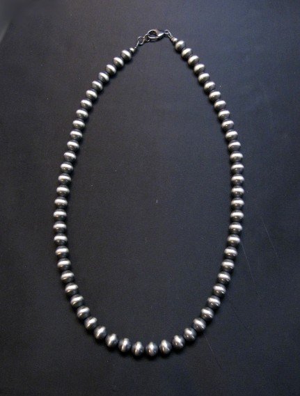 Native American 8mm Bead Navajo Pearls Sterling Silver Necklace 20inch