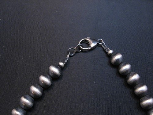 Image 2 of Native American 8mm Bead Navajo Pearls Sterling Silver Necklace 20inch