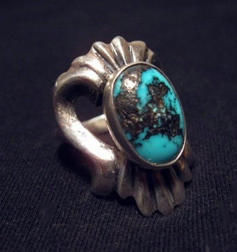 Image 0 of Orville Tsinnie Old Persian Turquoise Sandcast Silver Ring sz7