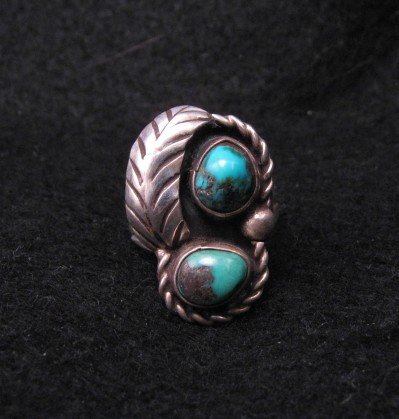 Image 0 of Vintage Navajo Double Turquoise Silver Ring sz5-3/4 
