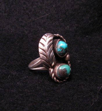 Image 1 of Vintage Navajo Double Turquoise Silver Ring sz5-3/4 
