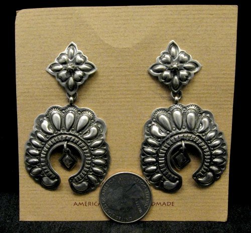 Image 1 of Extra Large Darryl Becenti Navajo Naja Sterling Silver Earrings