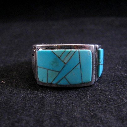 Image 0 of Navajo Turquoise Inlaid Sterling Silver Ring sz11-1/2, Calvin Begay