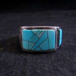 Navajo Turquoise Inlaid Sterling Silver Ring sz11-1/2, Calvin Begay