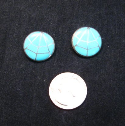 Image 2 of Vintage Native American Round Turquoise Inlay Earrings, Clip-on