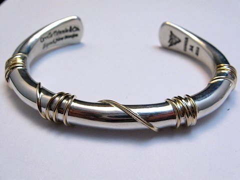 Image 0 of Navajo Orville Tsinnie & Co. 14K Gold Sterling Silver Wrap Wire Bracelet, Medium