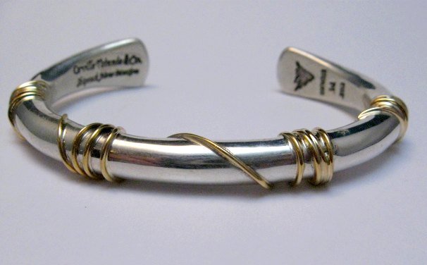 Image 2 of Navajo Orville Tsinnie & Co. 14K Gold Sterling Silver Wrap Wire Bracelet, Medium