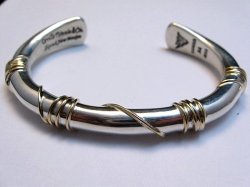 Navajo Orville Tsinnie & Co. 14K Gold Sterling Silver Wrap Wire Bracelet, Medium