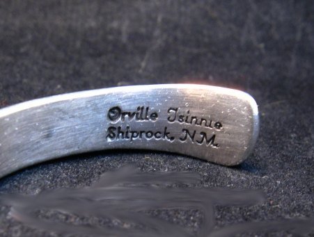 Image 4 of Navajo Orville Tsinnie Stamped Silver Triangle Cuff Bracelet, Small