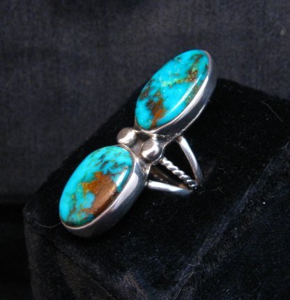 Image 1 of Navajo Orville Tsinnie & Co. Double Turquoise Sterling Silver Ring sz8