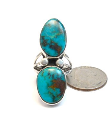 Image 0 of Navajo Orville Tsinnie & Co. Double Turquoise Sterling Silver Ring sz8
