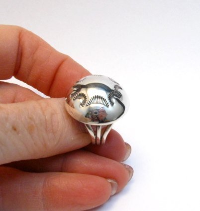 Image 2 of Navajo Orville Tsinnie & Co. Stamped Sterling Silver Dome Ring sz7