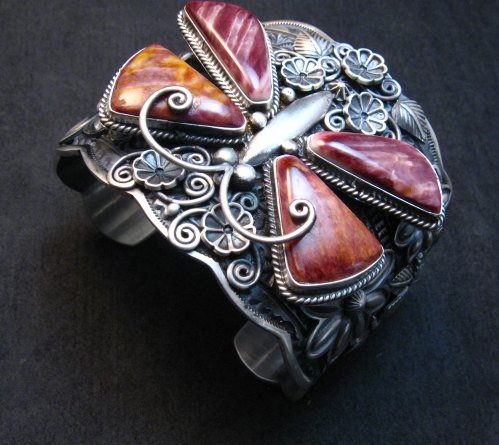 Image 9 of Donovan Cadman Navajo Spiny Oyster Butterfly Sterling Silver Bracelet, Wide