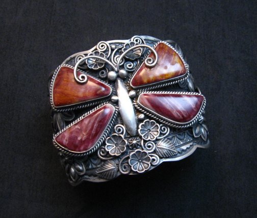 Image 1 of Donovan Cadman Navajo Spiny Oyster Butterfly Sterling Silver Bracelet, Wide