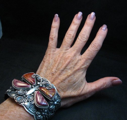 Image 4 of Donovan Cadman Navajo Spiny Oyster Butterfly Sterling Silver Bracelet, Wide