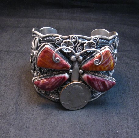 Image 5 of Donovan Cadman Navajo Spiny Oyster Butterfly Sterling Silver Bracelet, Wide