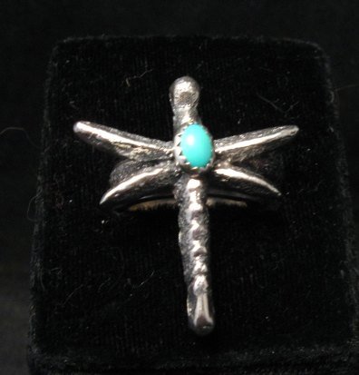Image 1 of Navajo Turquoise Dragonfly Tufacast Silver Ring, Gary Custer sz7-1/4