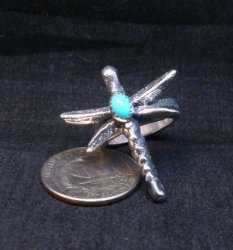 Navajo Turquoise Dragonfly Tufacast Silver Ring, Gary Custer sz7-1/4