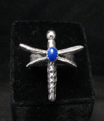 Image 0 of Navajo Lapis Dragonfly Tufacast Silver Ring, Gary Custer sz8-1/4