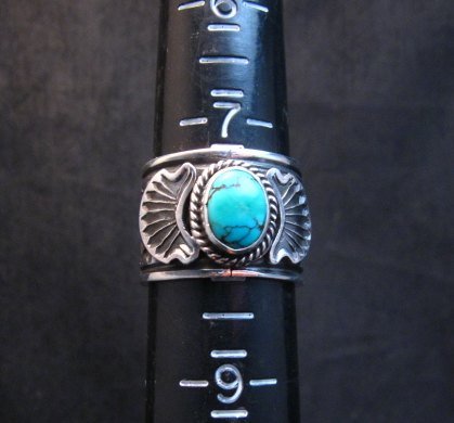 Image 0 of Navajo Sunshine Reeves Turquoise Sterling Silver Native American Ring sz8