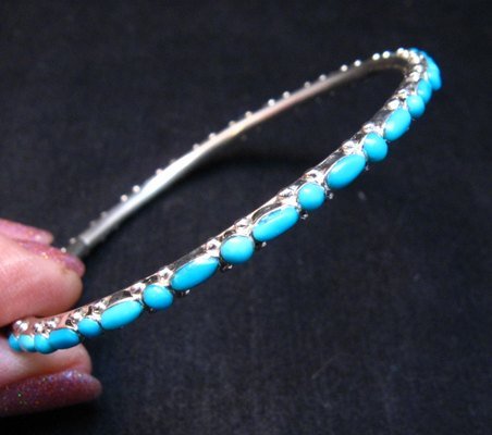 Image 0 of Zuni Native American Turquoise Silver Bangle Bracelet, Elvira Kiyite