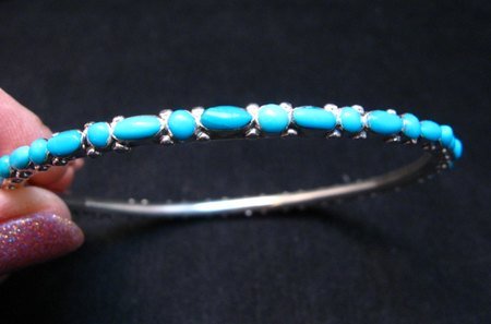 Image 1 of Zuni Native American Turquoise Silver Bangle Bracelet, Elvira Kiyite