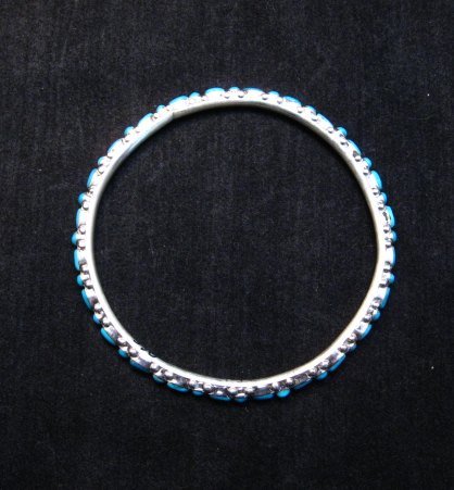 Image 2 of Zuni Native American Turquoise Silver Bangle Bracelet, Elvira Kiyite