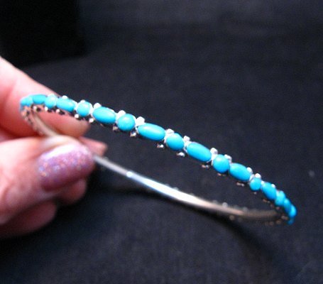 Image 4 of Zuni Native American Turquoise Silver Bangle Bracelet, Elvira Kiyite