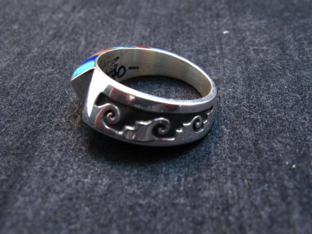 Image 1 of Lonnie Lonn Parker Navajo American Indian Multi Inlay Ring sz8-3/4