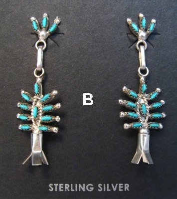 Image 0 of Zuni Sleeping Beauty Turquoise Needlepoint Squash Blossom Earrings