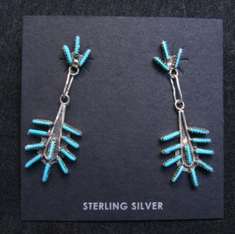 Image 0 of Zuni Turquoise Needlepoint Silver Dangle Earrings