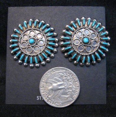 Image 2 of Zuni Turquoise Needlepoint Cluster Earrings, Philander Gia