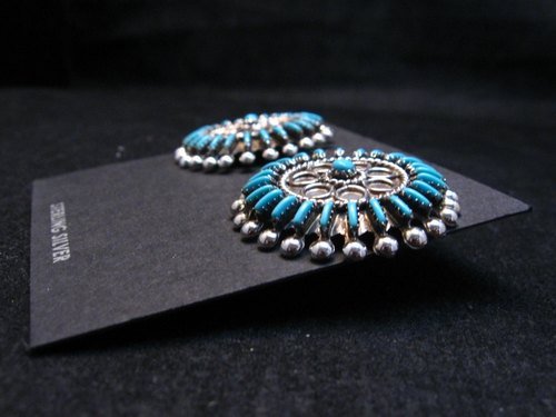 Image 4 of Zuni Turquoise Needlepoint Cluster Earrings, Philander Gia