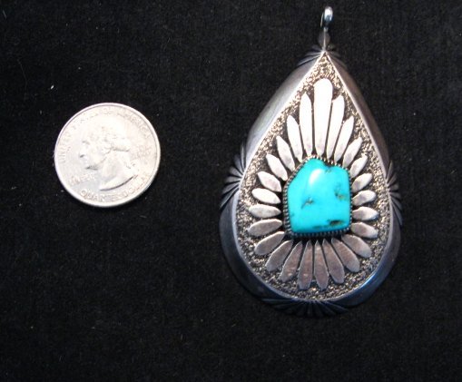 Image 3 of Big Vintage Pawn Navajo Native American Turquoise Silver Pendant, Eddy Chaco
