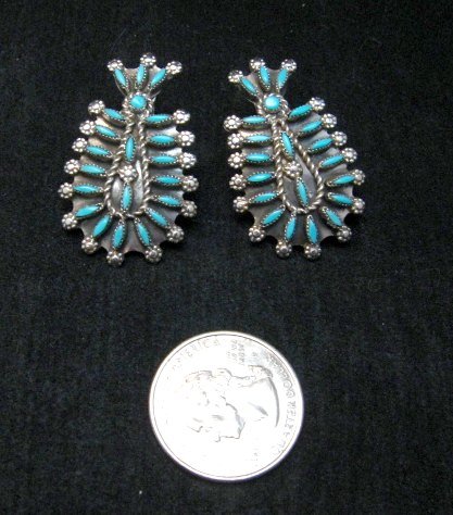 Image 3 of Zuni Turquoise Needlepoint Squash Blossom Necklace Earrings Set, D&M Chavez